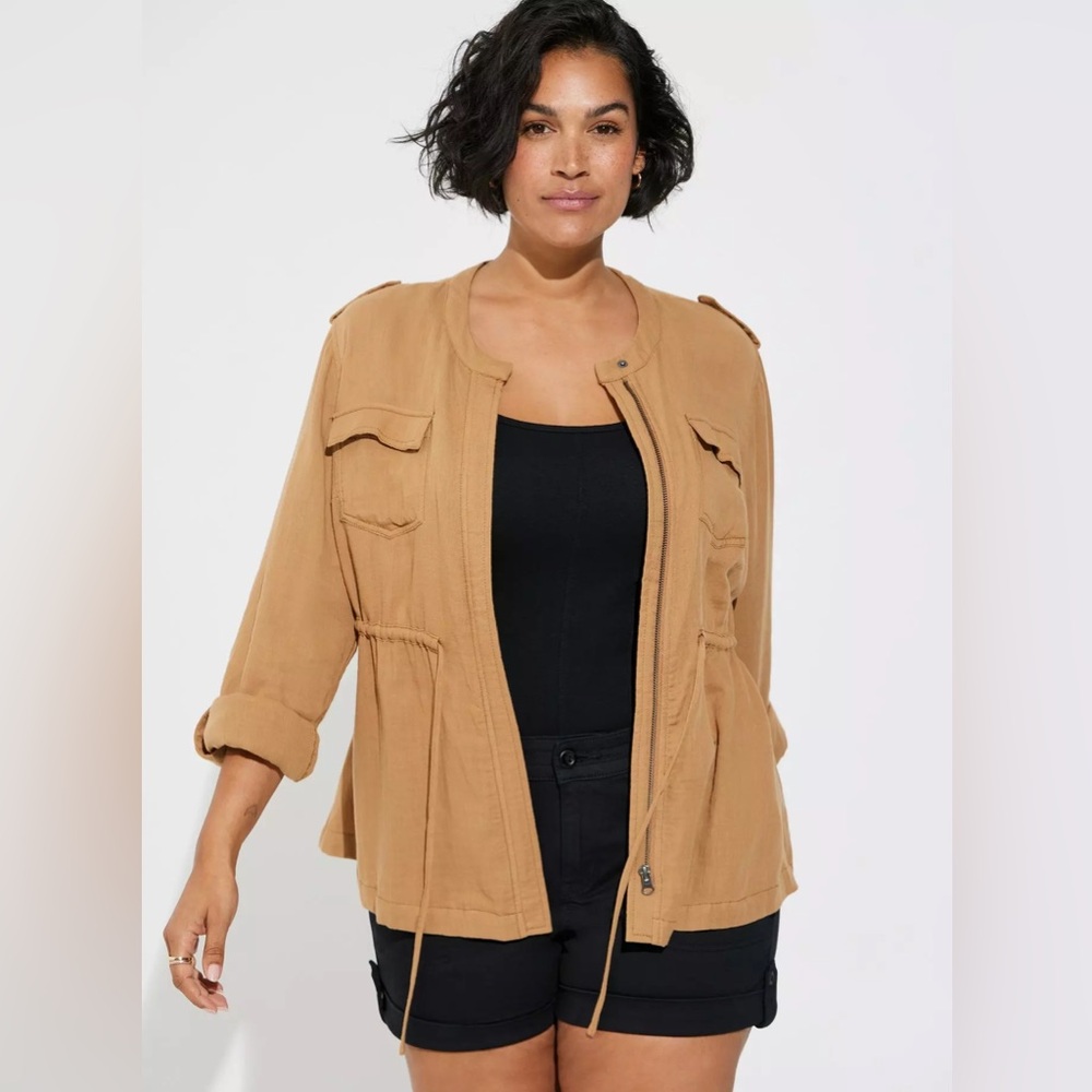 NEW Torrid Plus Size Double Gauze Gold Tan Utility Jacket 3X Lightweight Shacket